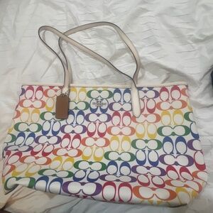 Coach City Tote In Rainbow Signature Canvas New  PRIDE